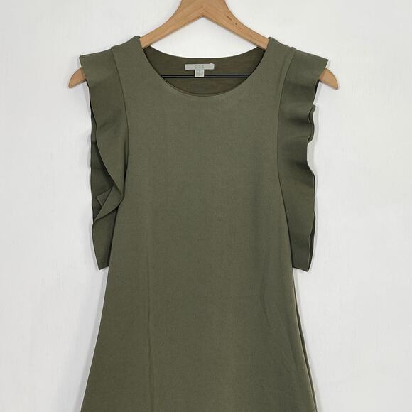 COS Sheath Dress Women's Size XS Green Ruffle Trim Crew Neck Casual Dress - Picture 3 of 8